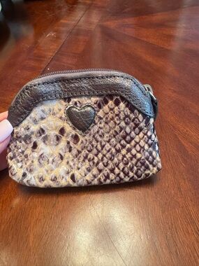 Brighton Snake-Print Coin Pouch with Heart Accent - Brown & Cream